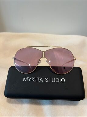 MYKITA Women’s Studio 12.5 Gold Frame Sunglasses with Lilac Mirror Lenses